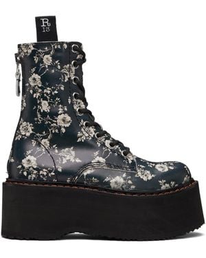 R13 Bottes Noir Et Blanc Cassé À Plateforme