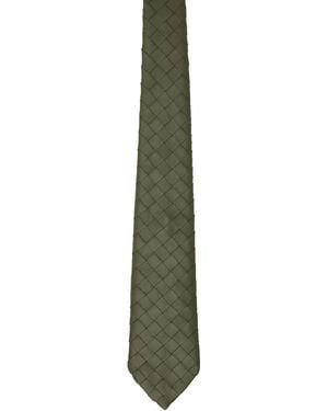 Bottega Veneta カーキ Intrecciato レザー ネクタイ - ブラック