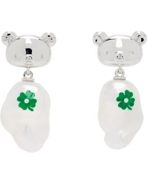 Jiwinaia Rilakkuma Edition Clover Baroque Pearl Earrings - Green
