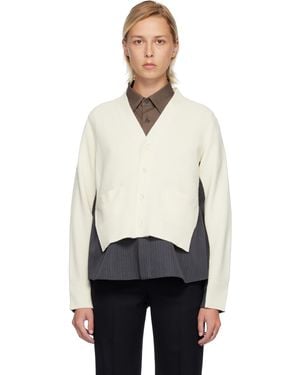 Sacai Off- & Stripe Doeskin & Wool Knit Cardigan - Black