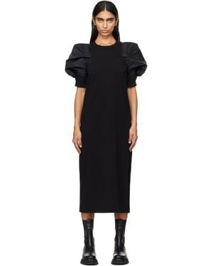 Sacai Puff-Sleeved Twill Jersey Dress in Black | Lyst