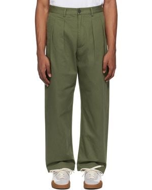 Universal Works Khaki Double Pleat Trousers - Green