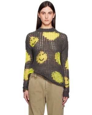 Acne Studios グレー＆イエロー Embroidered モヘア セーター - オレンジ