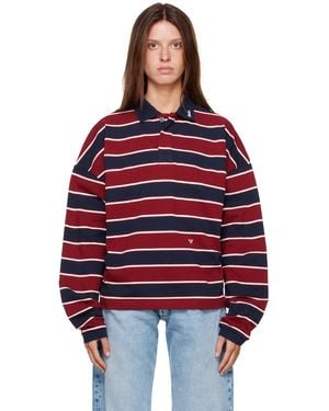 Rhude Polo Fontaine Bourgogne Et Bleu Marine À Rayures - Rouge