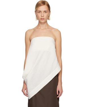 St. Agni Off- Cloud Asymm Drape Top - White