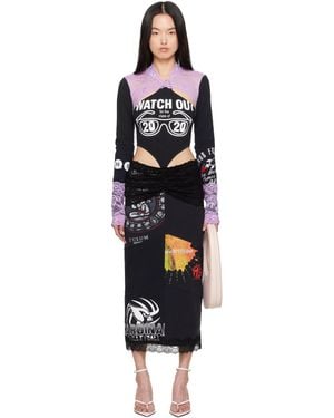 Marine Serre ブラック＆パープル Regenerated T-Shirts & Lace ミディアムワンピース