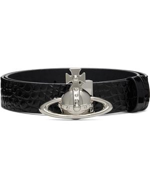 Vivienne Westwood Orb Buckle Croc Leather Belt - Black