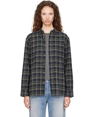 DUNST Chemise Bleu Marine En Flanelle À Carreaux Et À Boutons - Noir