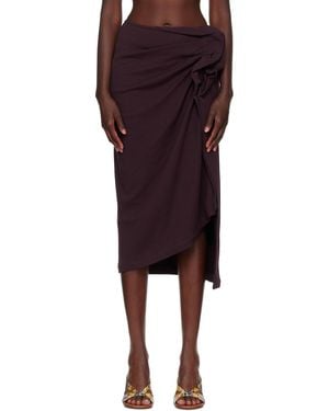 Dries Van Noten Burgundy Gathered Midi Skirt