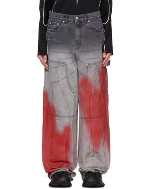 Kusikohc グレー&レッド Workwear マルチ リベット ジーンズ - ブラック