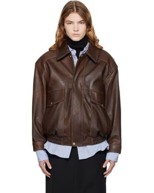 DUNST Oversized Vintage Leather Jacket - Brown