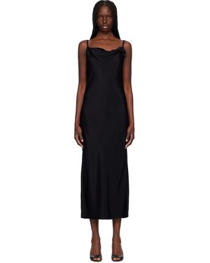 RECTO. Drapery Neckline Slip Midi Dress - Black