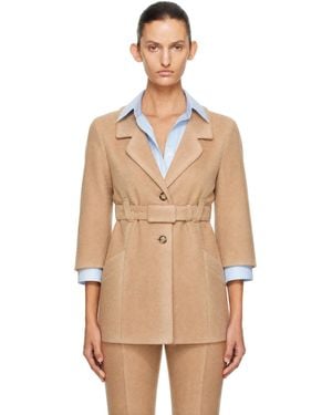 Miu Miu Single-Breasted Double Wool Blazer - Natural