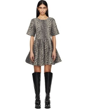 Ganni Leopard Cotton Tweed Minidress - Black