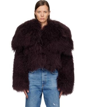 The Attico Burgundy Shearling Bomber Jacket - Black