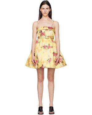 Ganni Printed Satin Minidress - Yellow
