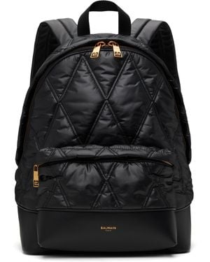 Balmain Sac À Dos Noir En Nylon À Matelassage Losangique