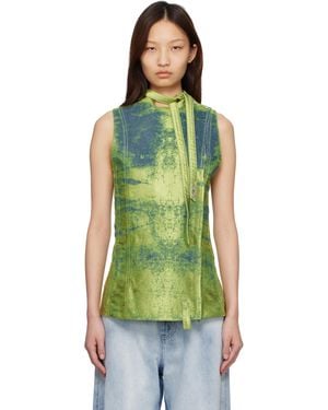 DIESEL Belted Satin Denim Vest - Green