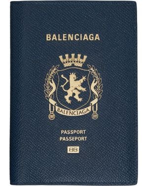 Balenciaga Leather Passport Holder Wallet - Blue