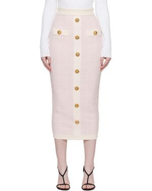 Balmain Buttoned Knit Light Tweed Maxi Skirt - Multicolour