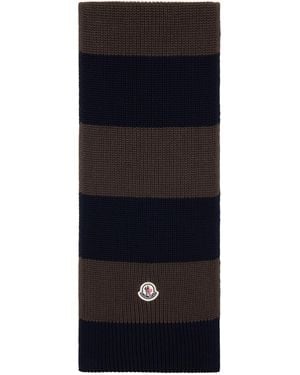 Moncler ブラウン&ネイビー ボーダー マフラー - ブルー