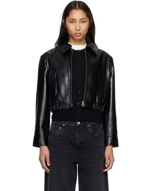 Agolde Nahla Cropped Recycled Leather Jacket - Black