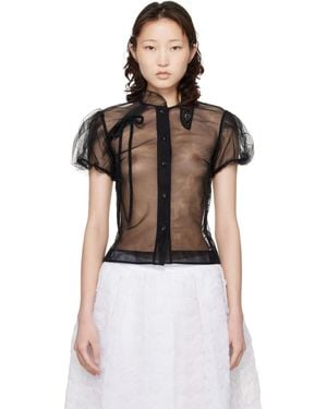 Simone Rocha Embellished Sheer Offset Fragment Collar Shirt - Black