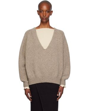 Baserange Merino Wool Plunging V-Neck Sweater - Natural