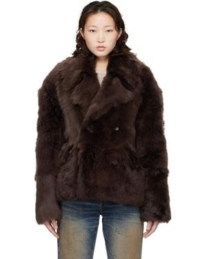Marine Serre Hairy Caban Shearling Coat - Black