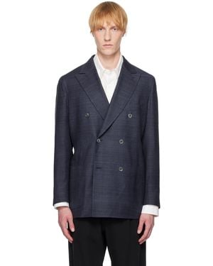 Drake's Tussah Silk Double-Breasted Tailored Blazer - Blue