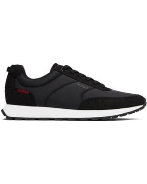 HUGO Printed-Logo Faux-Leather Sneakers - Black