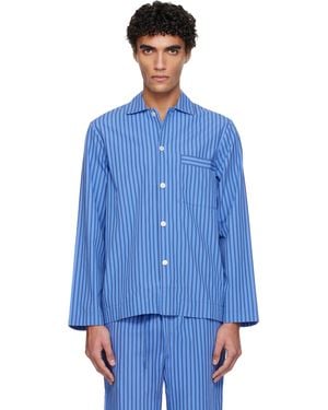 Tekla Poplin Long-Sleeved Pyjama Shirt - Blue