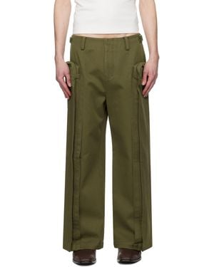 Fax Copy Express Khaki Vertical Pocket Cargo Trousers - Green