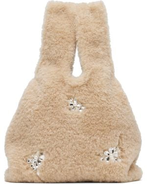Simone Rocha Embellished Mini Faux Fur Shopper Tote - Natural