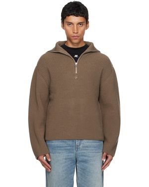 Courreges Pull Camionneur Brun En Tricot Côtelé De Laine - Multicolore