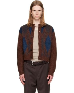 Tonywack Brushed Argyle Cardigan - Brown