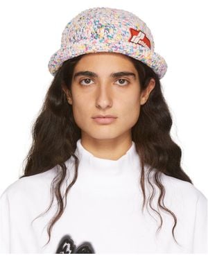 we11done Multicolour Crochet Logo Bucket Hat - White