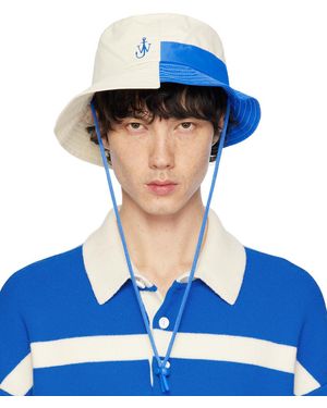 JW Anderson ホワイト&ブルー カラーブロック アシンメトリ バケットハット