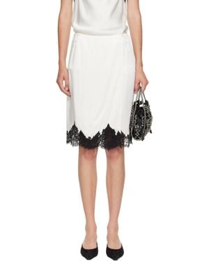 Stella McCartney オフホワイト レースサテン ミディアムスカート - ブラック