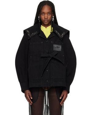Simone Rocha Sailor Collar Workwear Bow Denim Jacket - Black