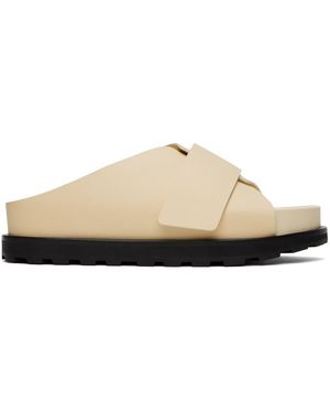 Jil Sander レザー クロスストラップ スライド - ブラック
