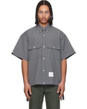 Thom Browne S/S Track Shirt Flap Pockets Wool Shirt - Grey