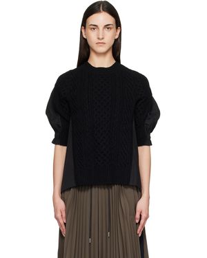 Sacai Pull Noir En Tricot De Laine Et En Popeline De Coton