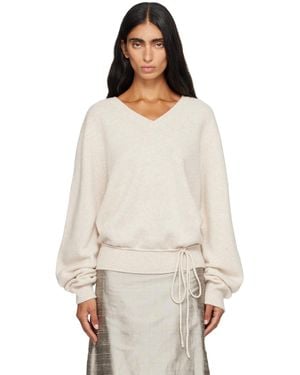 LE17SEPTEMBRE Soft Alpaca Blend Tie V-Neck Sweater - White