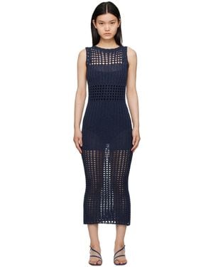 Elleme Robe Longue Bleu Marine À Panneaux - Noir
