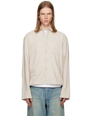 Song For The Mute Off- Pencil Stripe L/S Cropped School Shirt - Natural