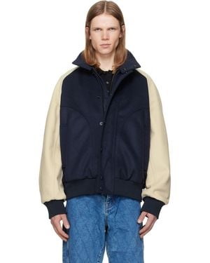 Balmain Off- Vintage Wool Bicolour Bomber Jacket - Blue