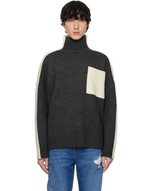 JW Anderson Col Roulé Contrastant Gris Et Blanc Cassé À Poche Plaquée - Noir
