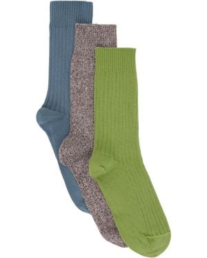 Baserange Three-Pack Rib Overankle Socks - Green