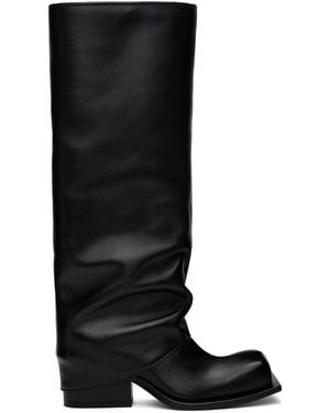 FIDAN NOVRUZOVA Buffed Leather Knee-High Chunky Heel Boots - Black